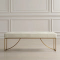 Ivory Leather Bench with Brushed Brass Stainless Steel Base - 19H x 53W x 16D