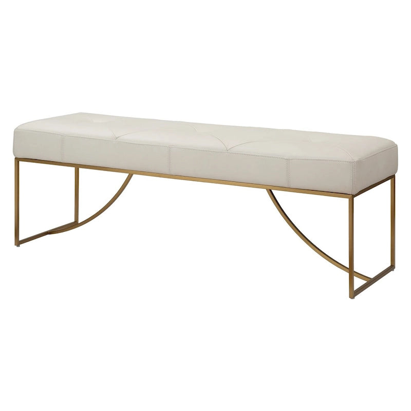 Ivory Leather Bench with Brushed Brass Stainless Steel Base - 19H x 53W x 16D