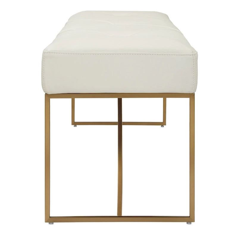 Ivory Leather Bench with Brushed Brass Stainless Steel Base - 19H x 53W x 16D