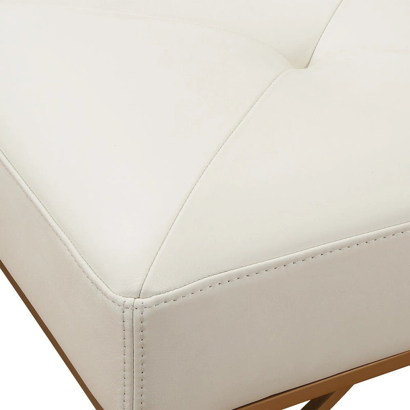 Ivory Leather Bench with Brushed Brass Stainless Steel Base - 19H x 53W x 16D
